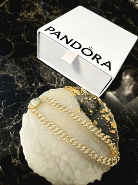 Pandora Gold Tone CZ Cuban Link Bracelet - Gold